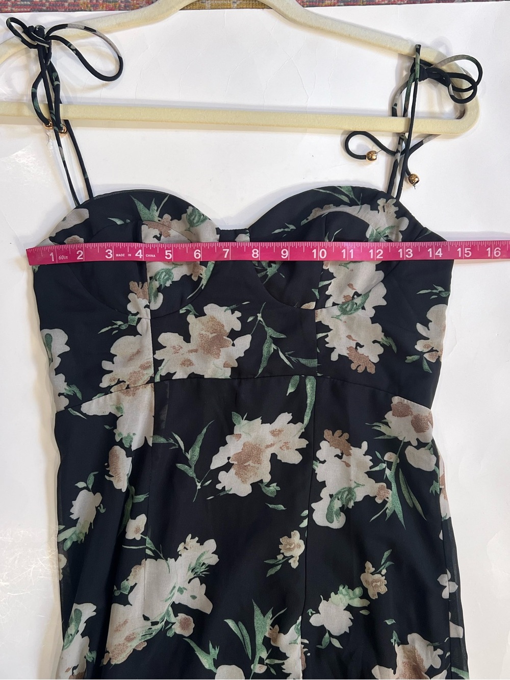 Petal & Pup Meg Bustier Black Midi Dress with Cream Floral Print - Picture 13 of 15